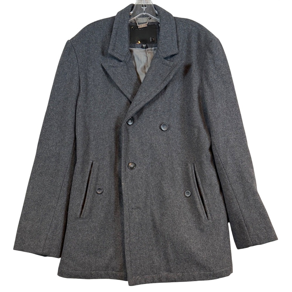 Guess‎ Mens Gray Wool Blend Pea Coat Double Breasted Heavyweight Winter Jacket L